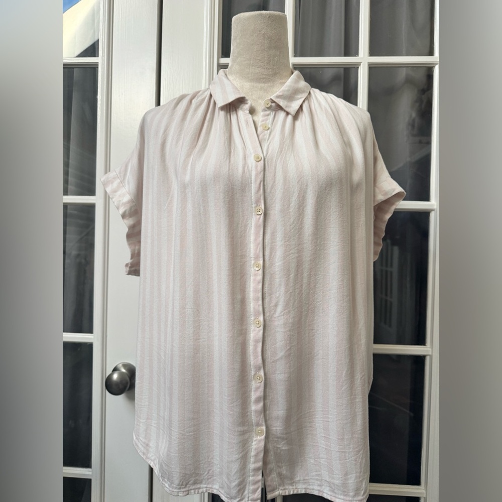 Madewell Blush Striped Viscose Short Sleeve Button-Down Blouse L